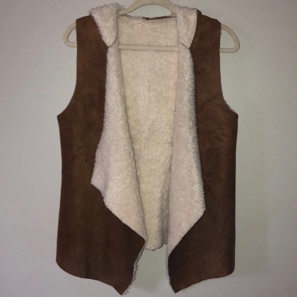 Faux Suede and Fur Vest with Hood - Picture 1 of 4